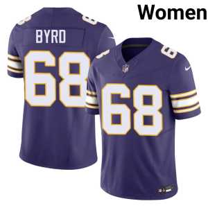 Throwback Henry Byrd Vikings Women's #68 Stitched Purple Jerseys 473584-828 - Image 1